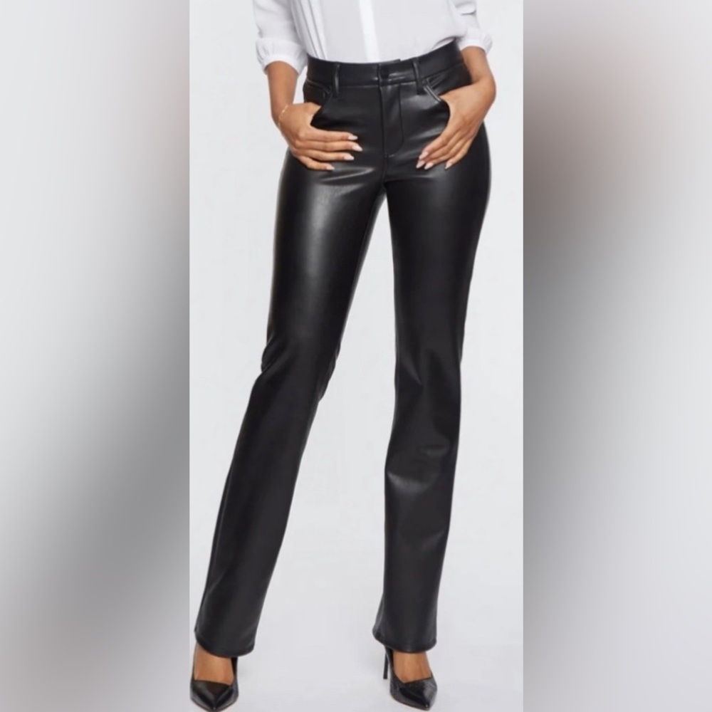 NYDJ Faux Leather Marilyn Straight Pants, Black, sz 12P